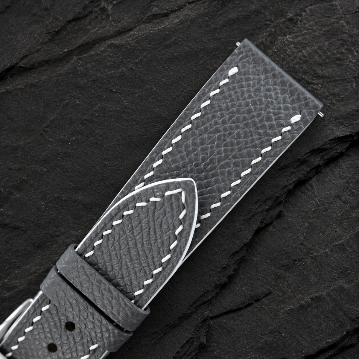 Padded Gray Epsom Leather Watch Strap - side view