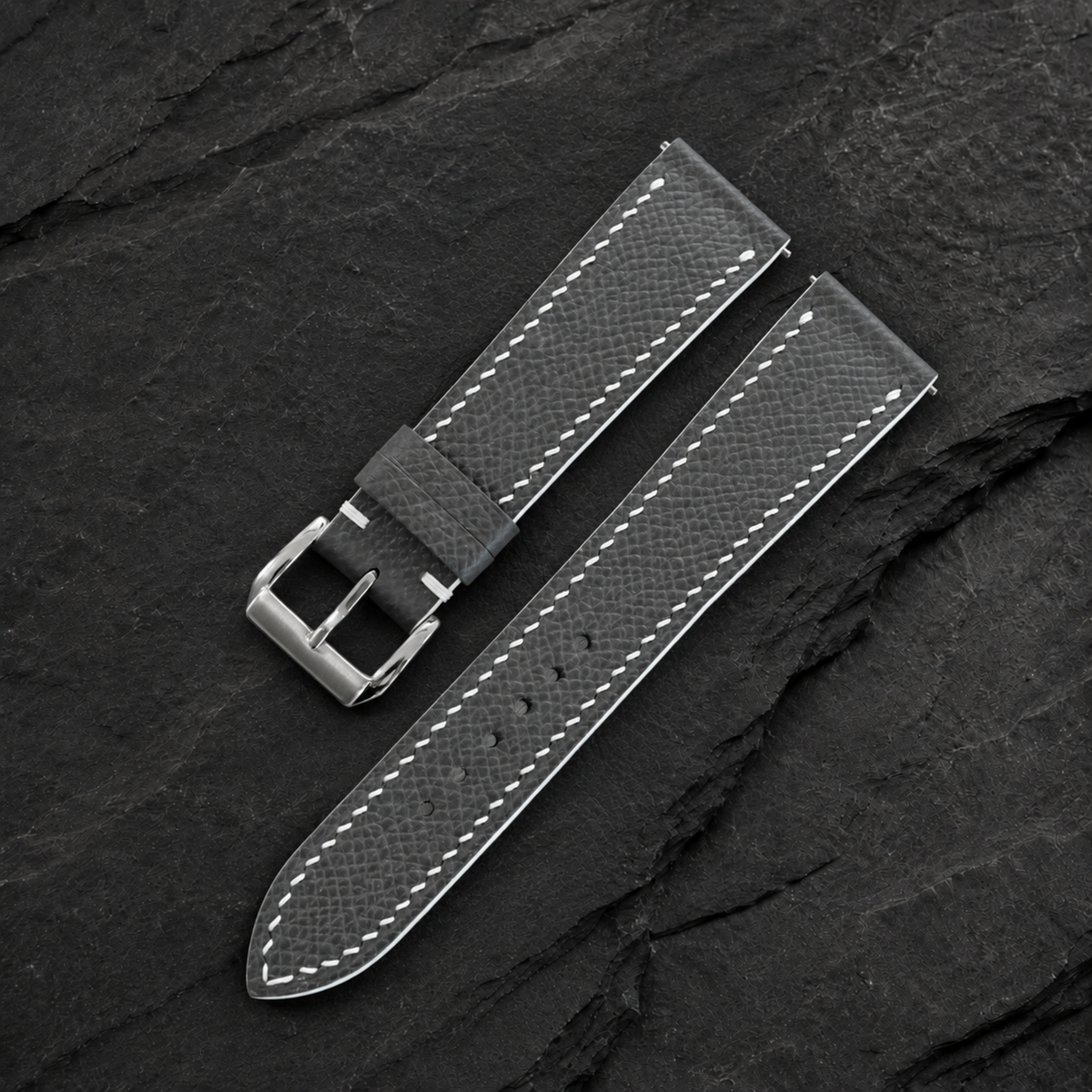 Padded Gray Epsom Leather Watch Strap - side profile