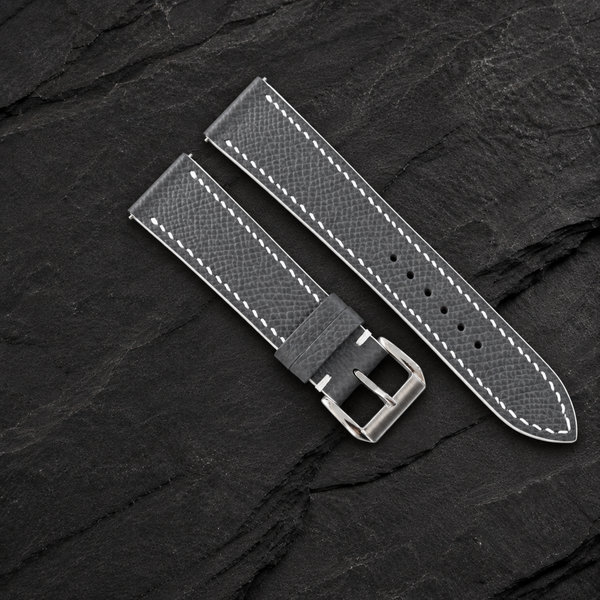 Padded Gray Epsom Leather Watch Strap - white edge detail