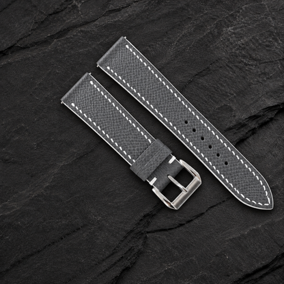 Padded Gray Epsom Leather Watch Strap - white edge detail