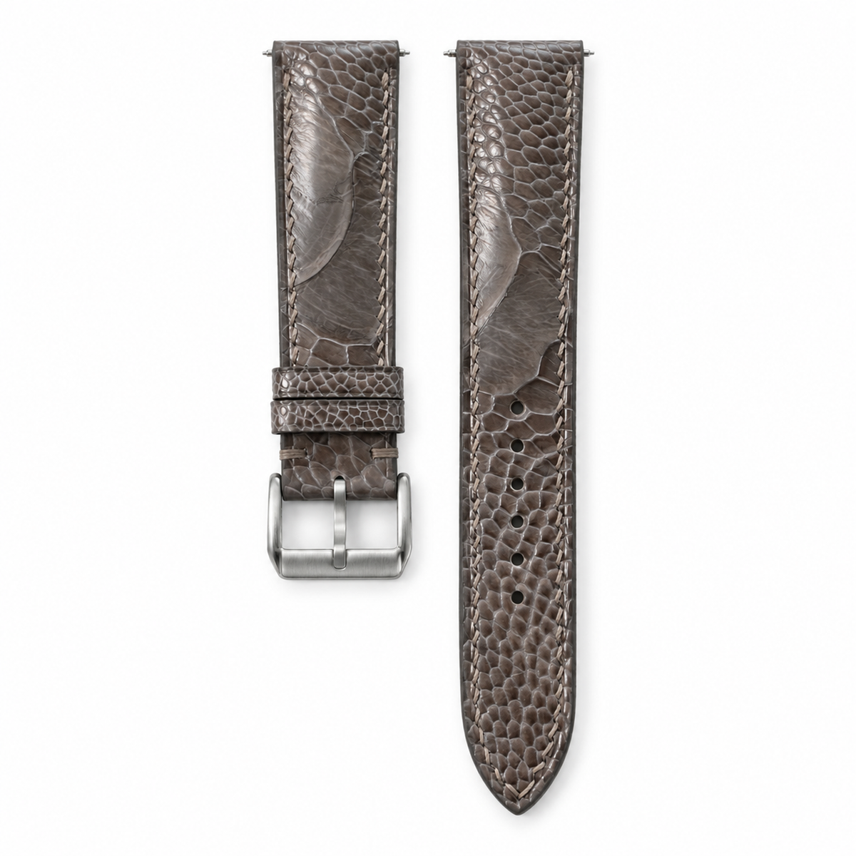 Gray Ostrich Leg Leather Watch Strap with steel buckle