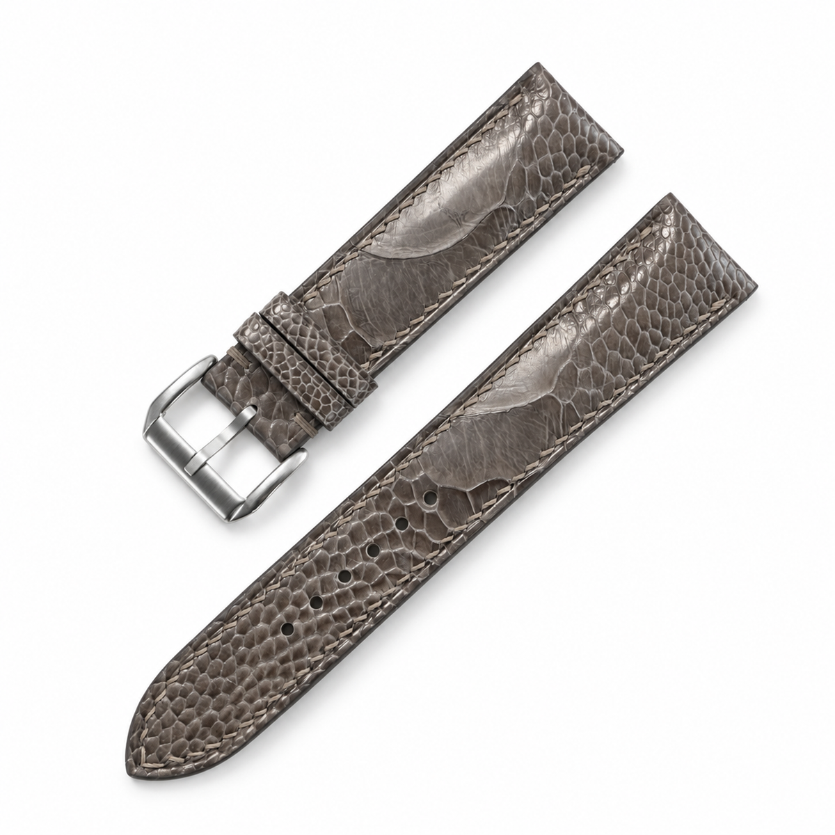 Gray Ostrich Leg strap two-piece diagonal view