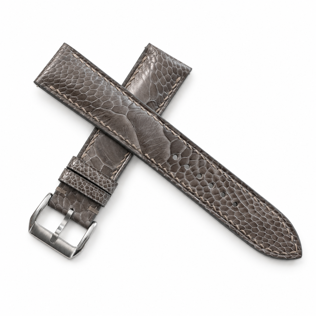 Gray Ostrich Leg strap two pieces crossed