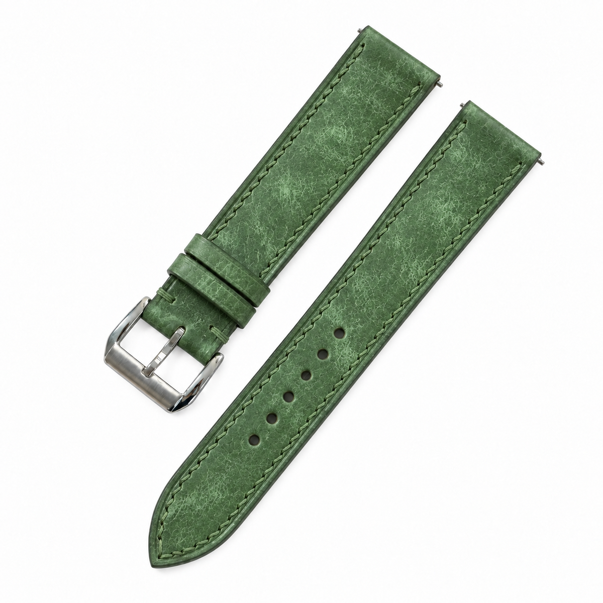 Green Pueblo Leather Watch Strap - assembled with stainless steel buckle