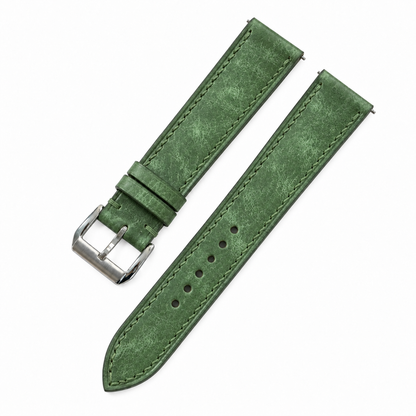 Green Pueblo Leather Watch Strap - assembled with stainless steel buckle