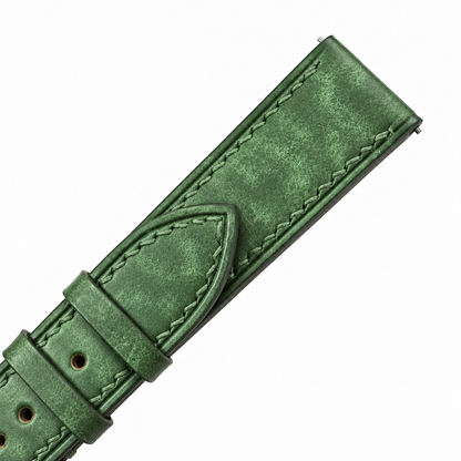 Green Pueblo Leather Watch Strap - macro of the matte Pueblo leather texture