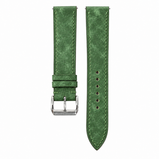 Green Pueblo Leather Watch Strap - front and back flat lay