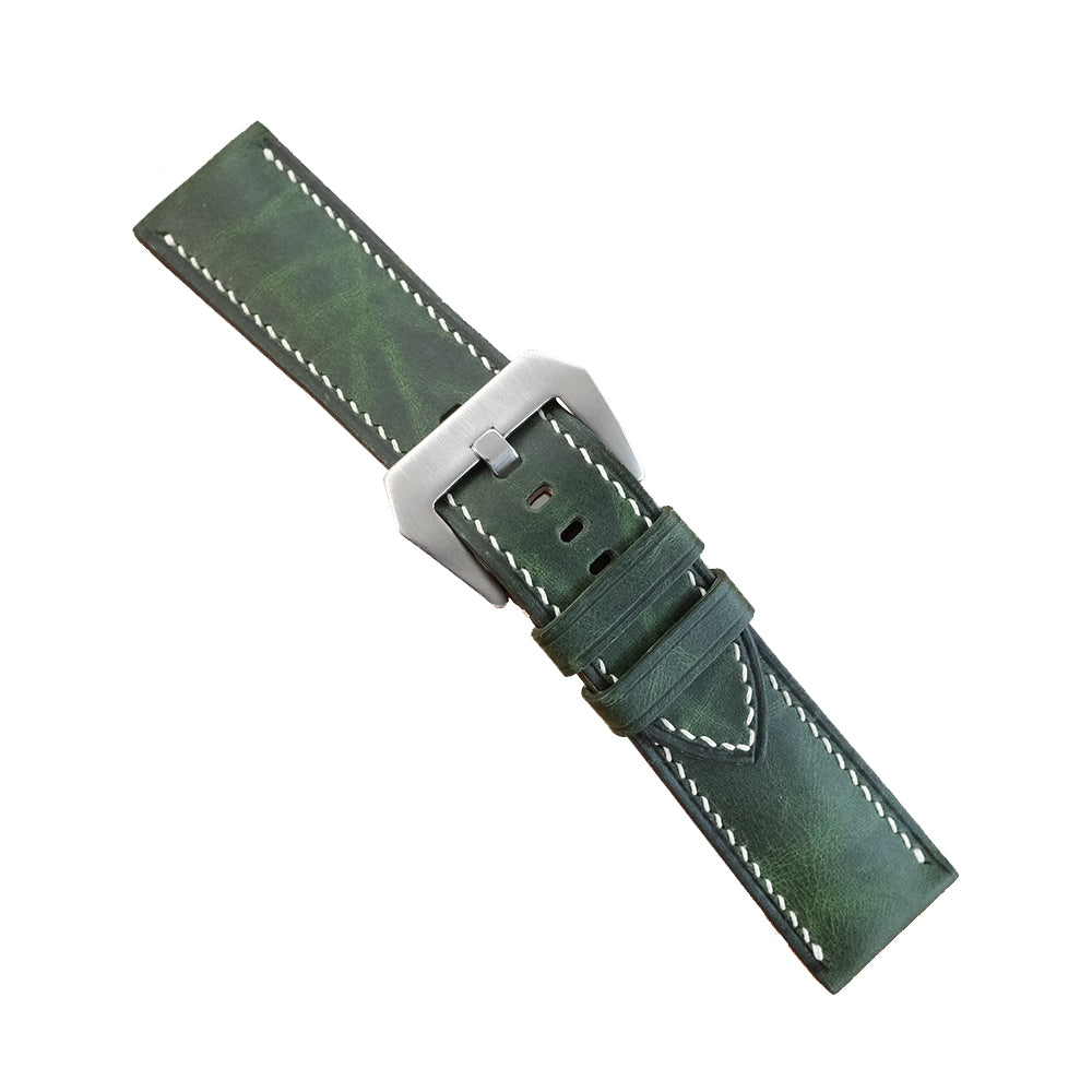 Green Waxed leather watch strap handmade