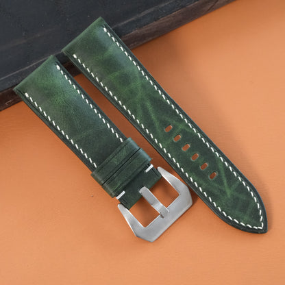 Green Waxed leather watch strap detail