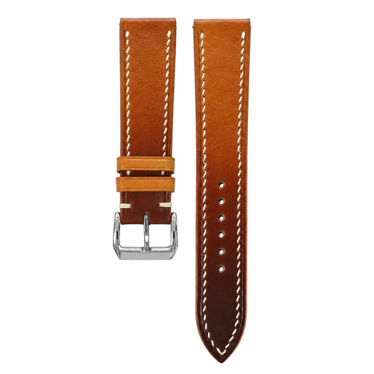Hand-Patina Cognac Brown Veg-Tanned Leather Watch Strap - hero