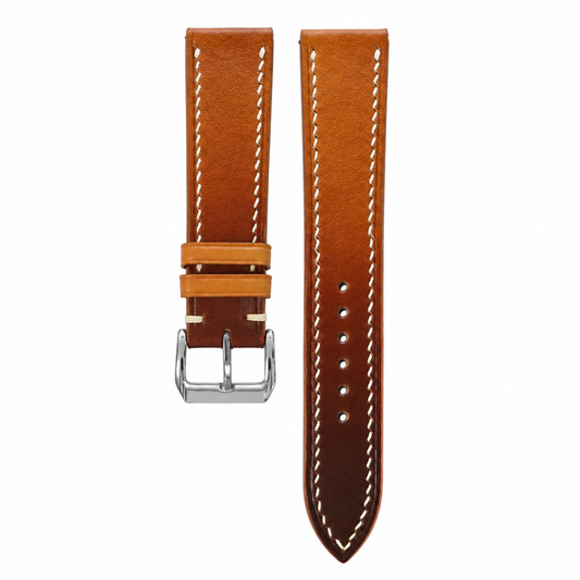 Hand-Patina Cognac Brown Veg-Tanned Leather Watch Strap - hero