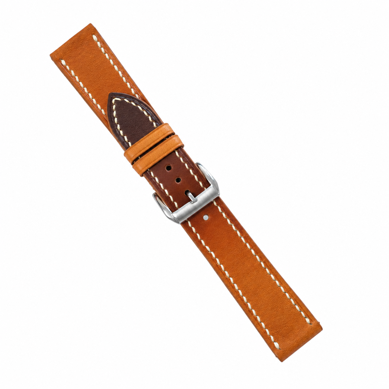 Hand-Patina Cognac Brown Veg-Tanned Leather Watch Strap - side view