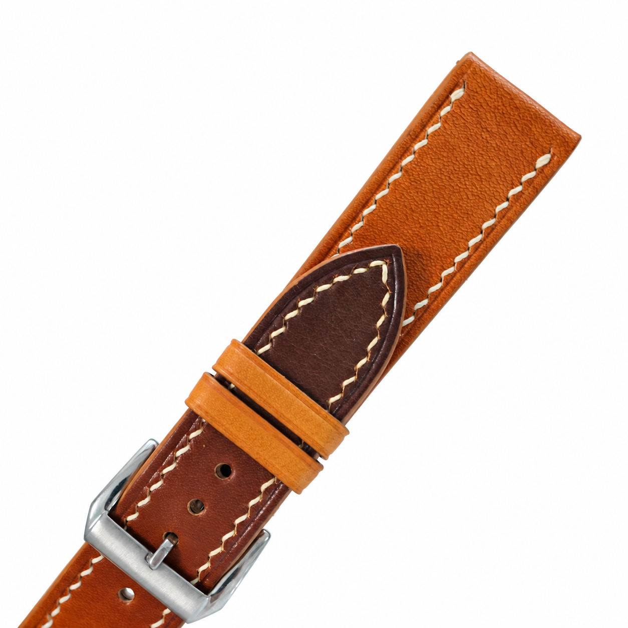 Hand-Patina Cognac Brown Veg-Tanned Leather Watch Strap - side profile