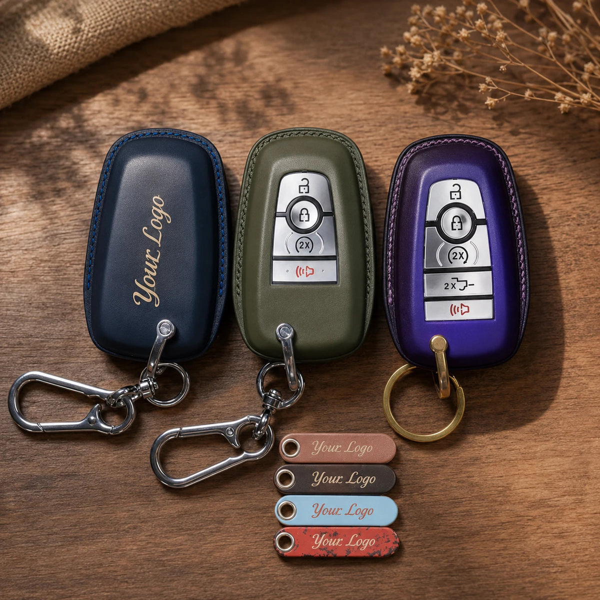 Handcrafted Leather Key Fob Cover Compatible with Ford Bronco - Photo 1
