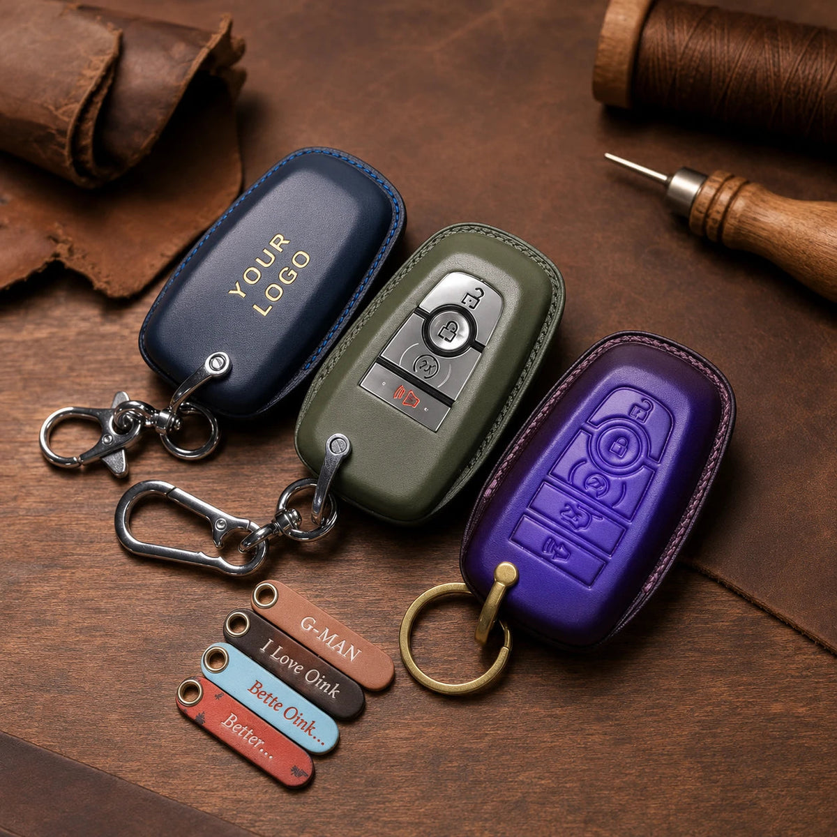 Handcrafted Leather Key Fob Cover Compatible with Ford Bronco - Photo 2