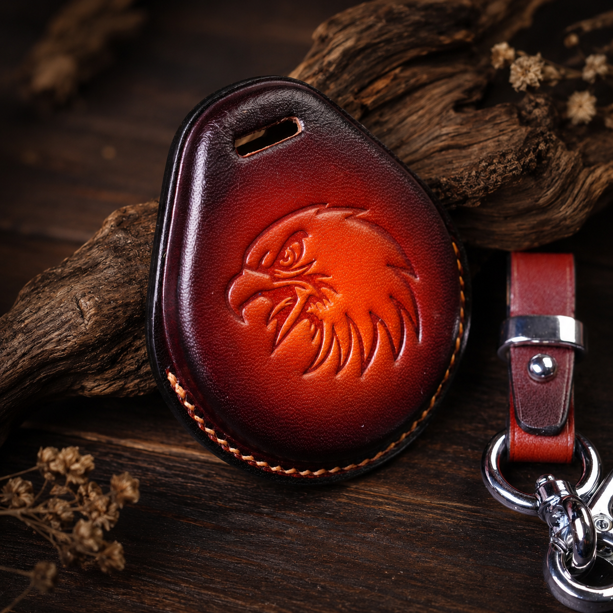 Harley-Davidson Road Glide brown leather keyless fob cover - eagle emboss