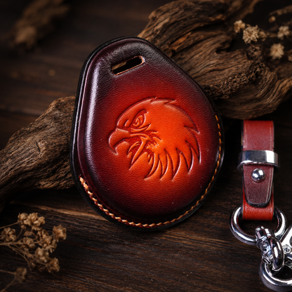 Harley-Davidson Road Glide brown leather keyless fob cover - eagle emboss