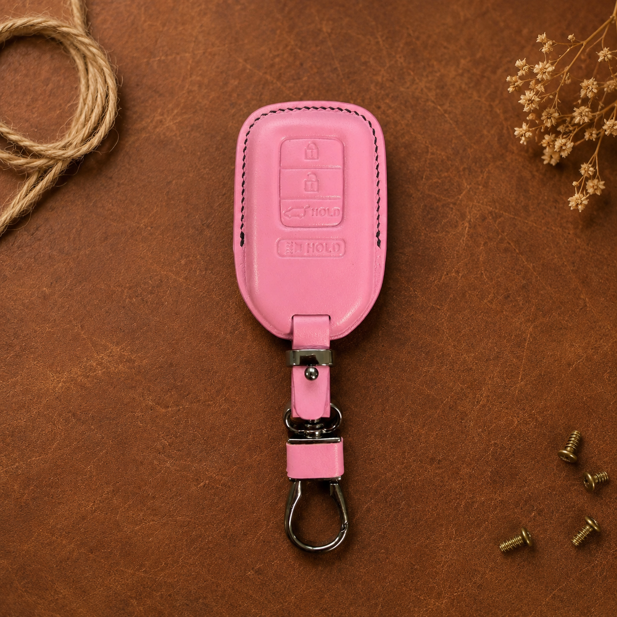 Honda CR-V pink leather key fob cover with clip