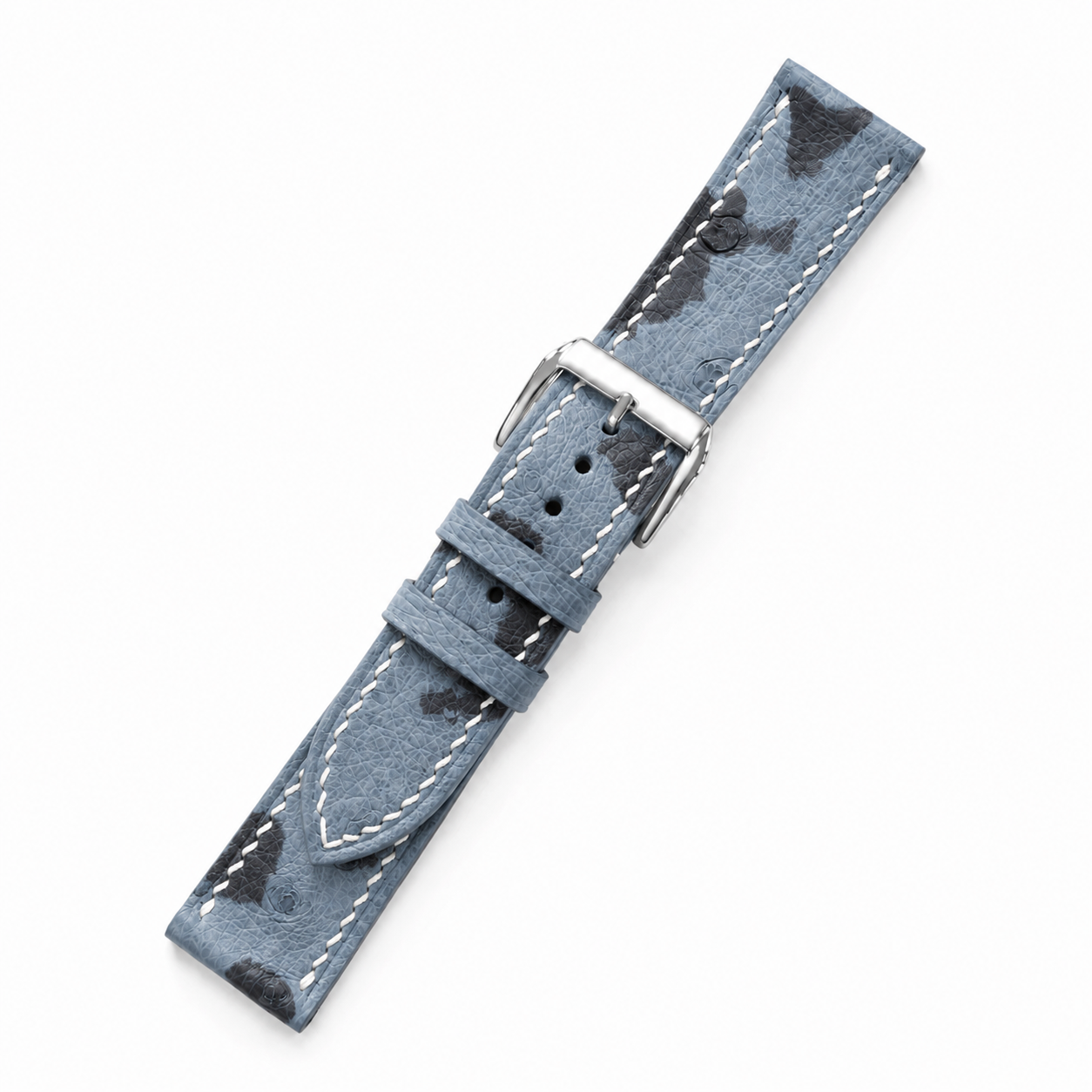 Ice Blue Camo Ostrich Leather Watch Strap