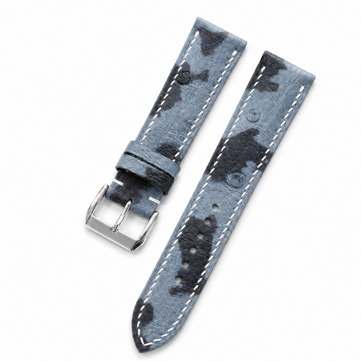 Ice Blue Camo Ostrich Leather Watch Strap