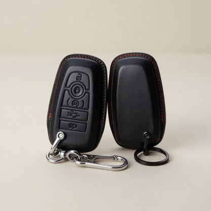 Handcrafted leather key fob cover - front and back 3D view - made by Moc Goods