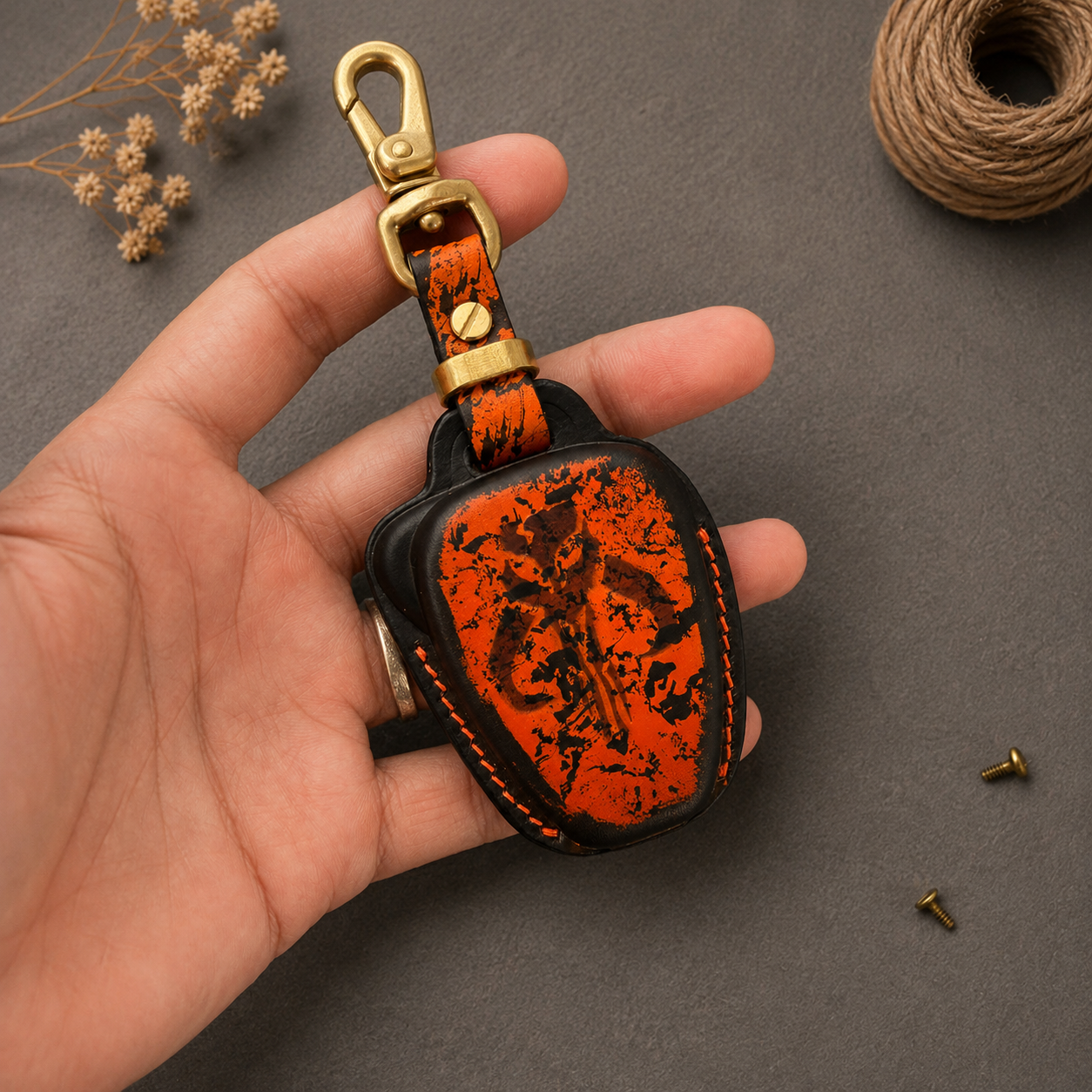 Jeep Grand Cherokee leather key fob cover detail