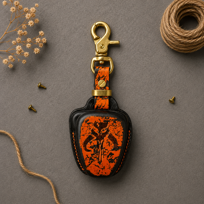 Handmade Jeep Grand Cherokee leather key fob cover - orange patina