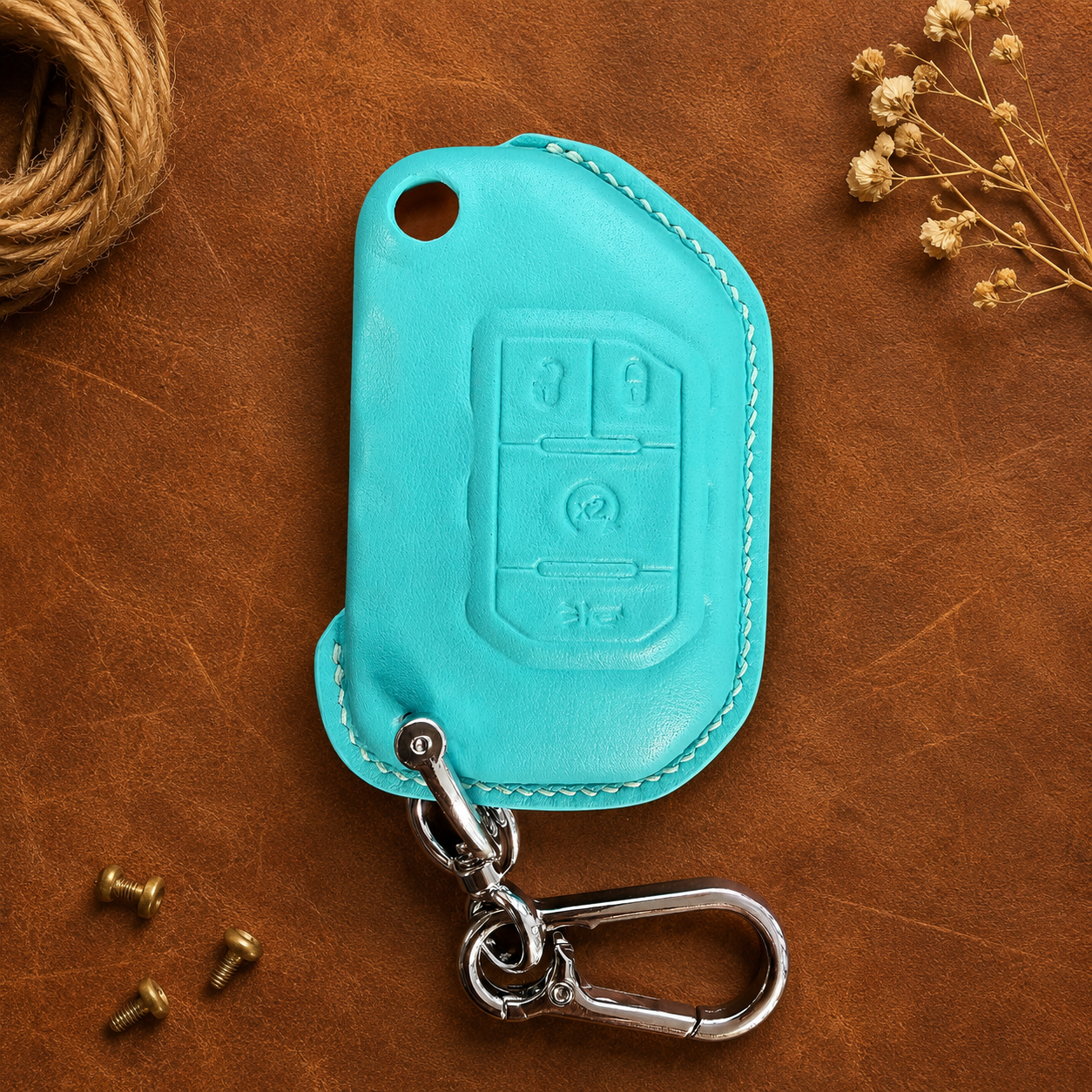 Jeep Wrangler leather flip key cover - turquoise