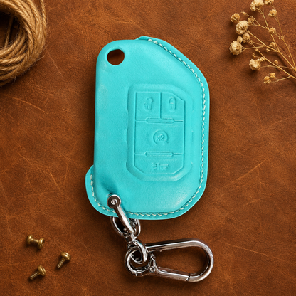 Jeep Wrangler leather flip key cover - turquoise