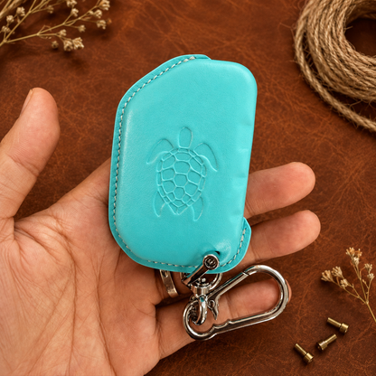 Jeep Wrangler leather flip key cover - turtle emboss turquoise