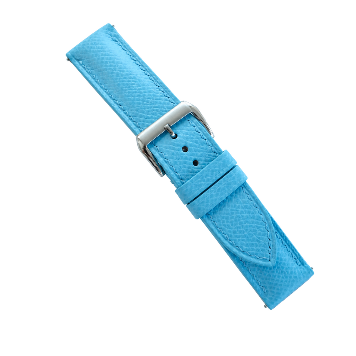 Padded Light Blue Epsom Leather Watch Strap - Epsom grain detail