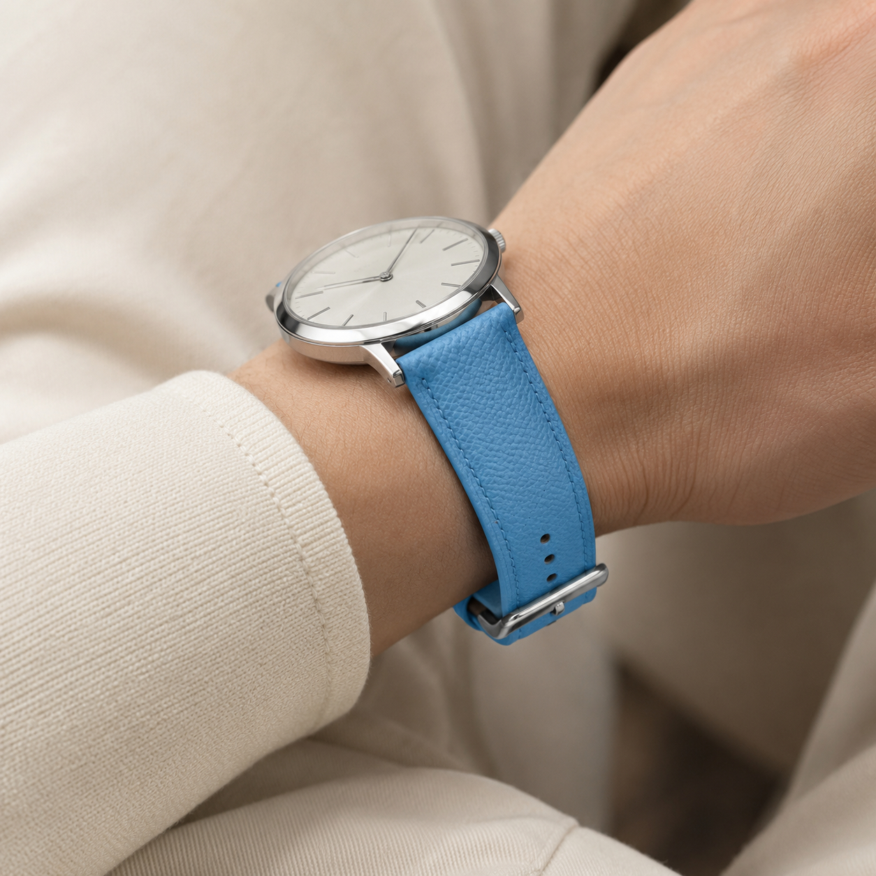 Light Blue Epsom Leather Watch Strap