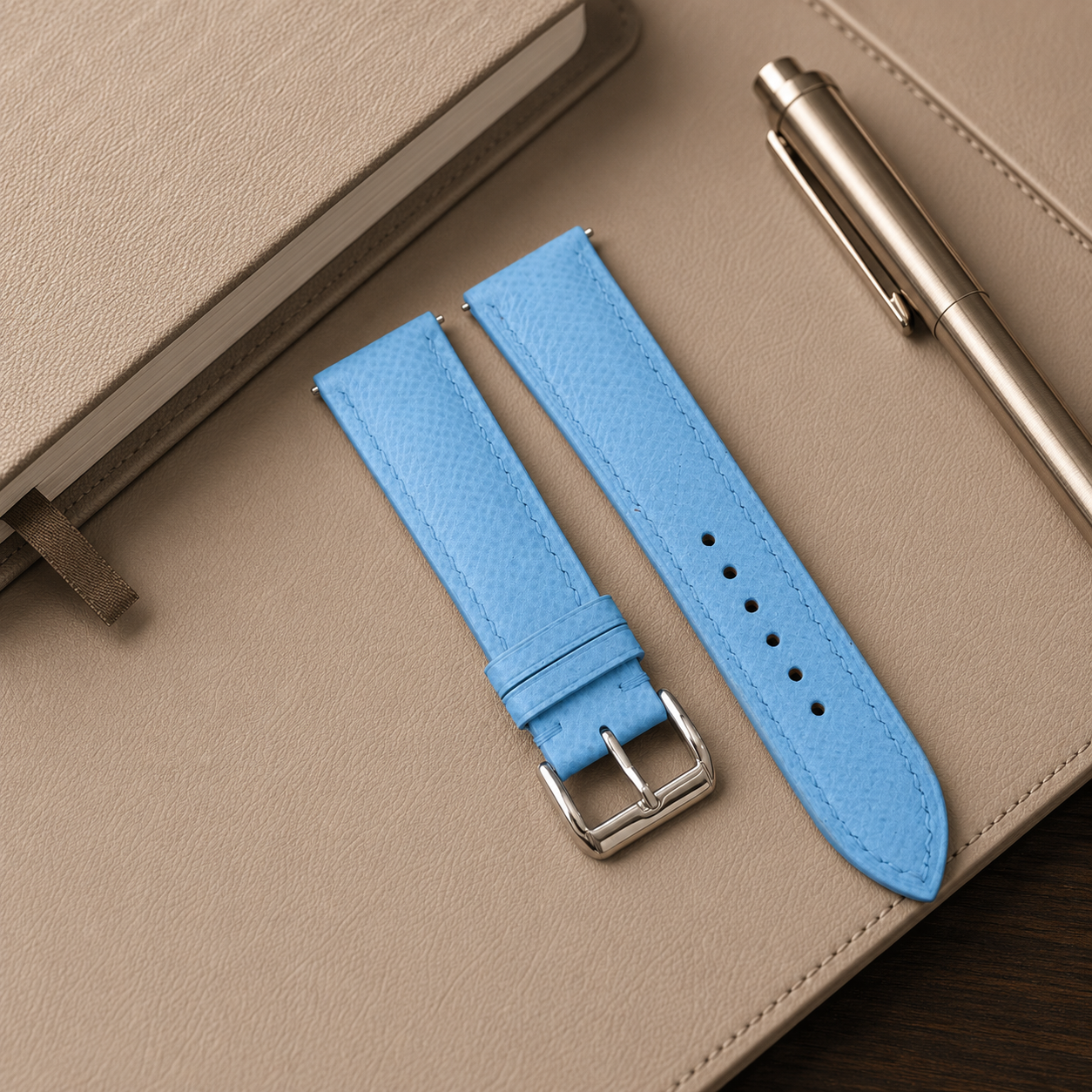Light Blue Epsom Leather Watch Strap