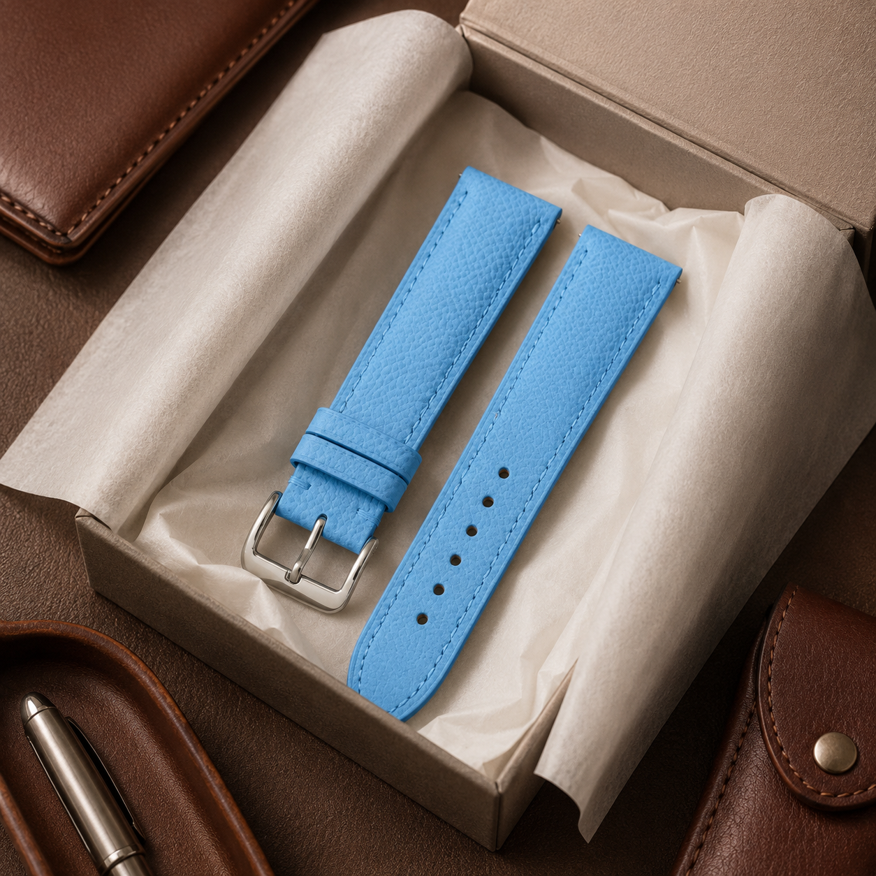 Light Blue Epsom Leather Watch Strap
