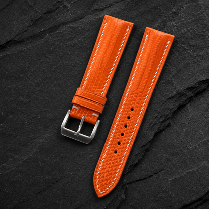 Padded Orange Lizard Leather Watch Strap