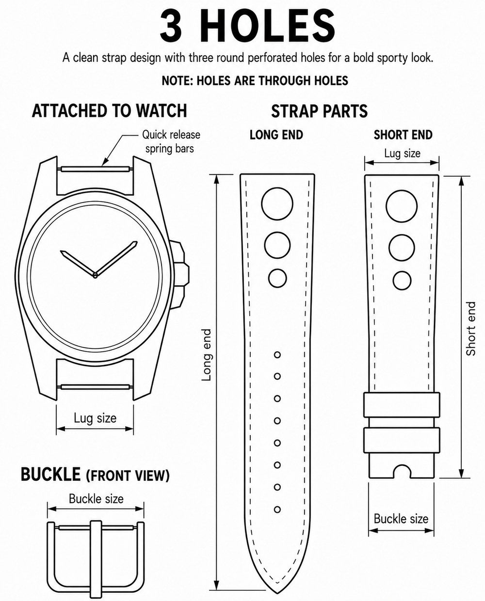 Custom Through-Hole Rally Leather Watch Strap - 3 Holes Rally through style