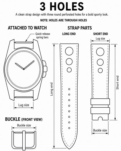 Custom Through-Hole Rally Leather Watch Strap - 3 Holes Rally through style