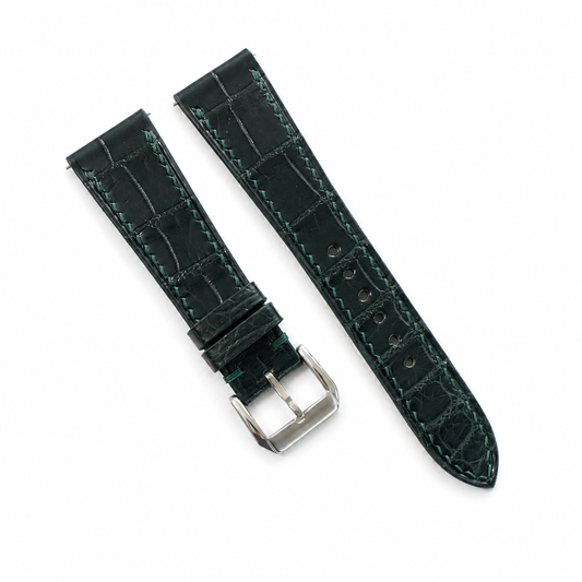 Midnight Forest Green Alligator Leather Watch Strap - Photo 1