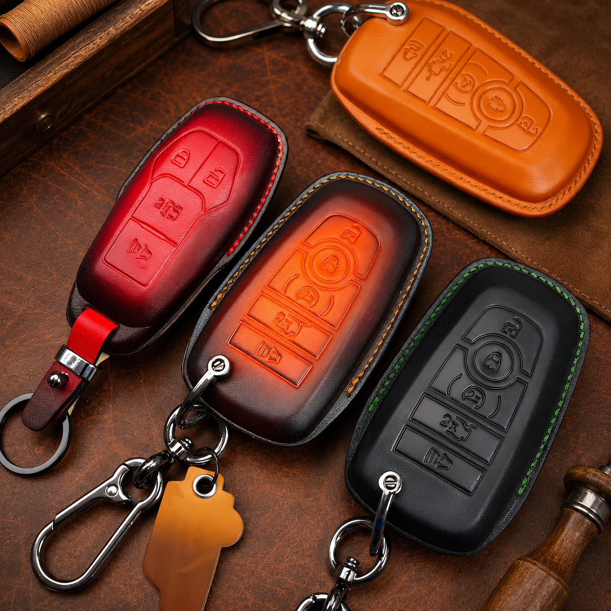 Custom Leather Key Fob Cover for Ford Mustang - Hero Color Showcase