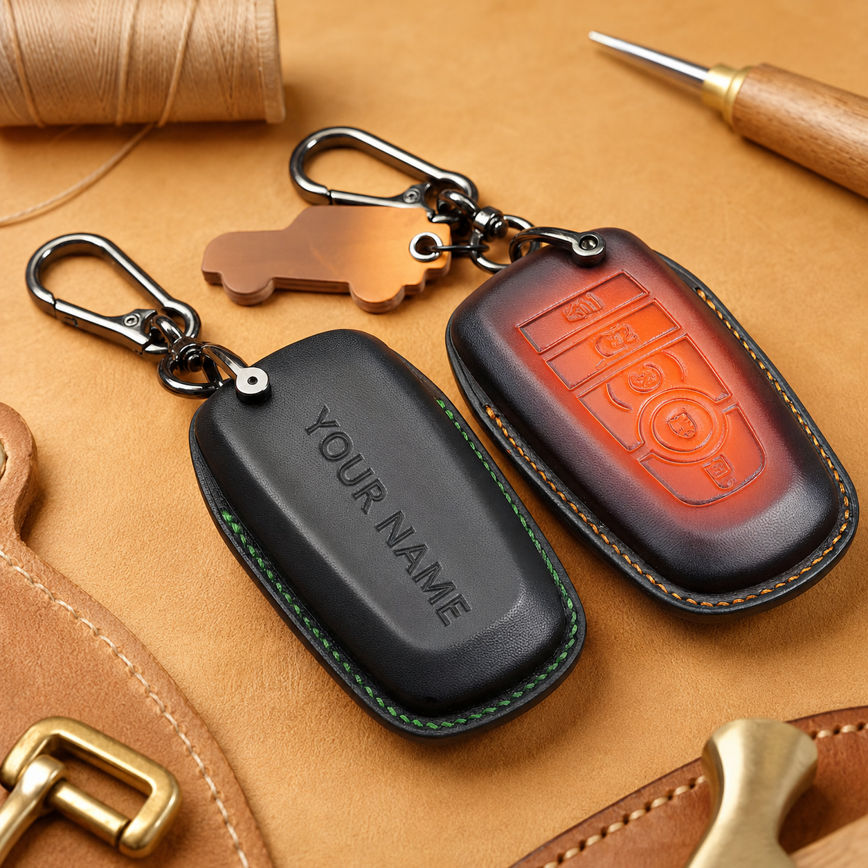 Custom Leather Key Fob Cover for Ford Mustang - View 3
