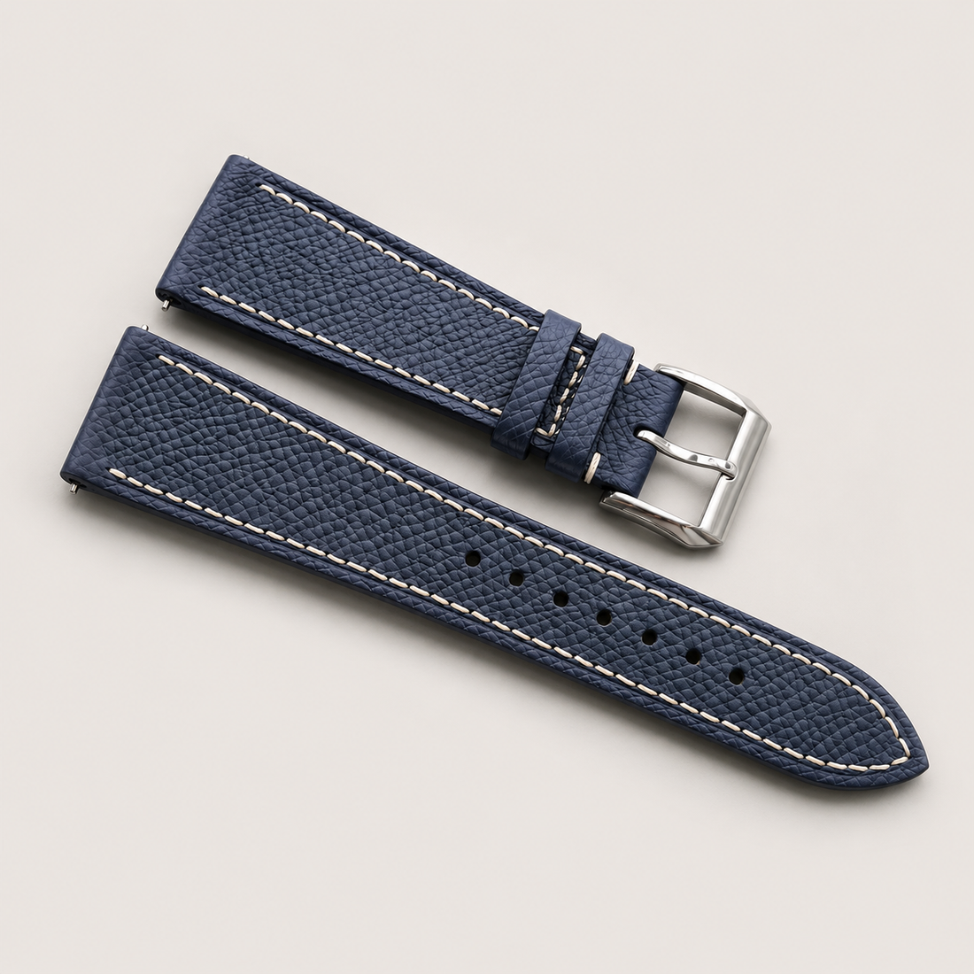 Navy Flat Epsom Leather Watch Strap