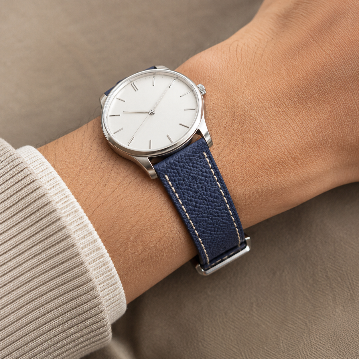 Navy Flat Epsom Leather Watch Strap