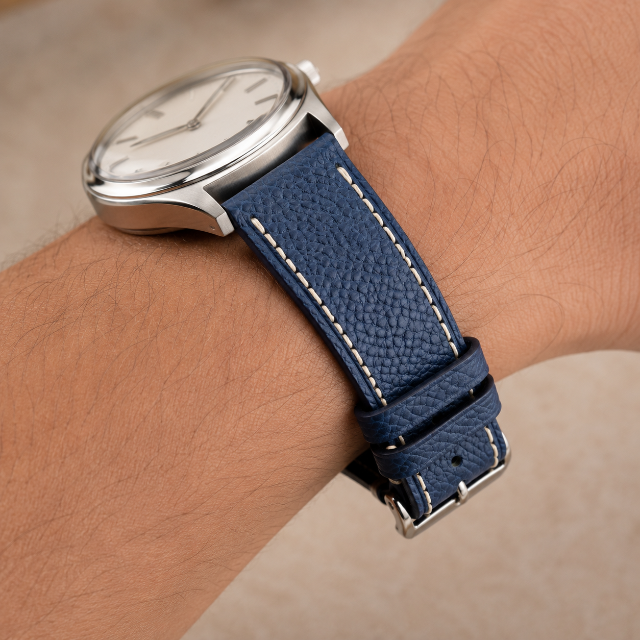 Navy Flat Epsom Leather Watch Strap