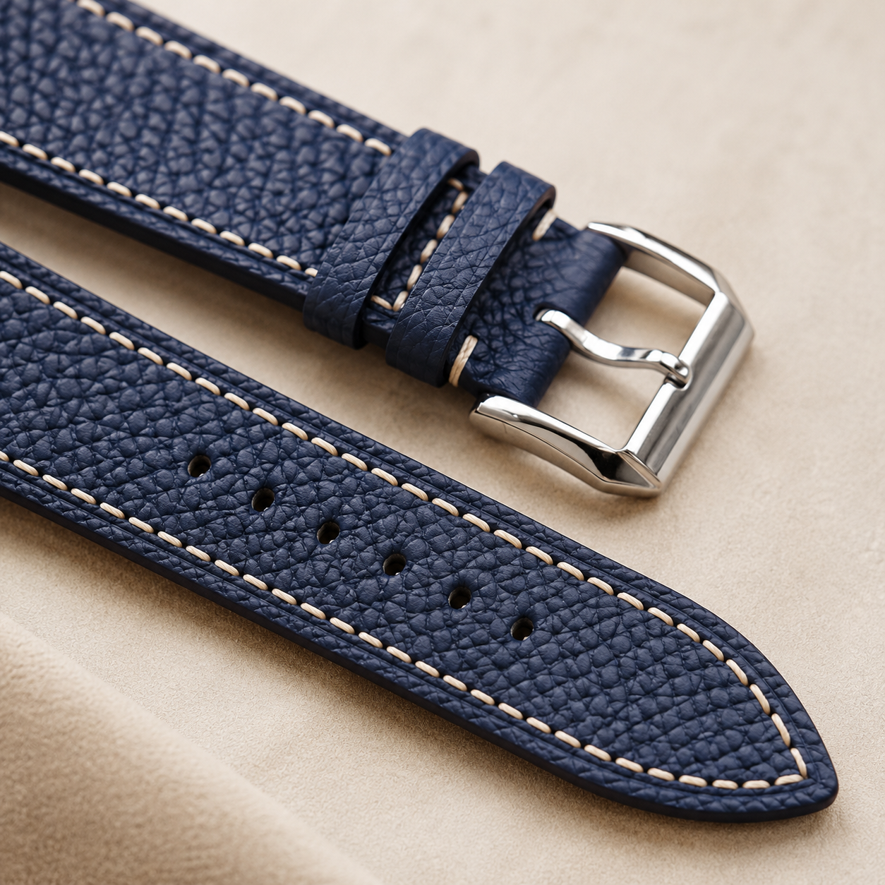 Navy Flat Epsom Leather Watch Strap