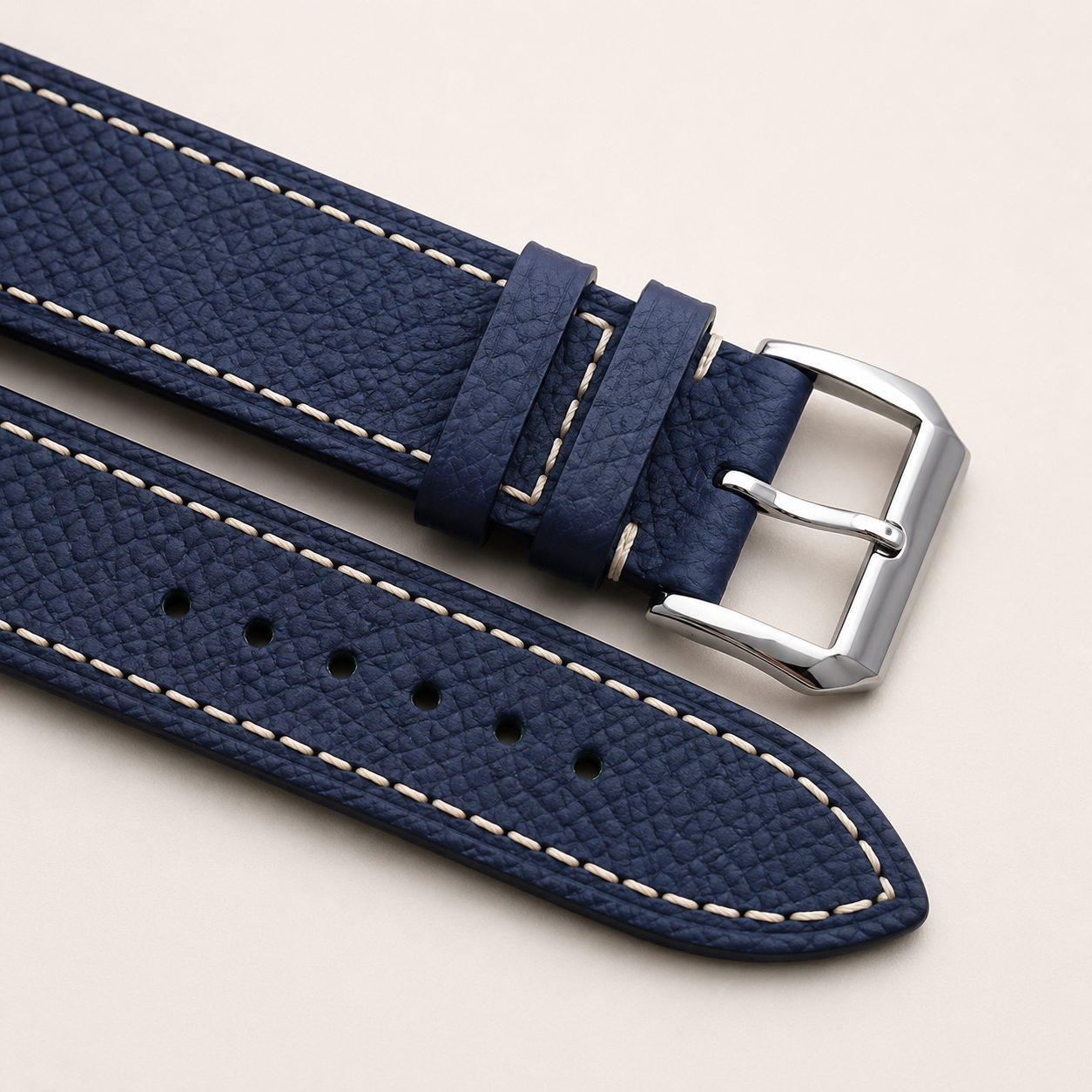 Navy Flat Epsom Leather Watch Strap