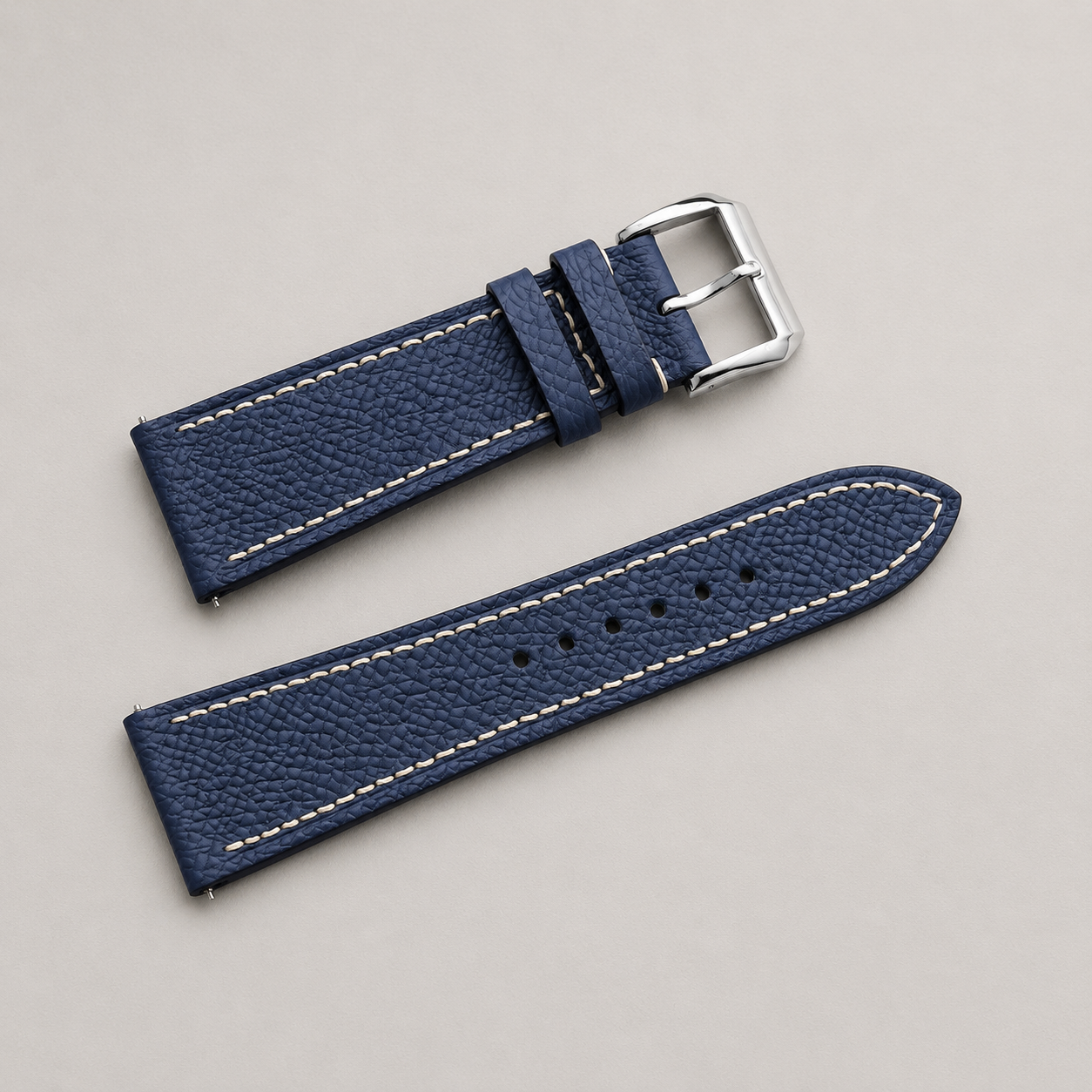Navy Flat Epsom Leather Watch Strap
