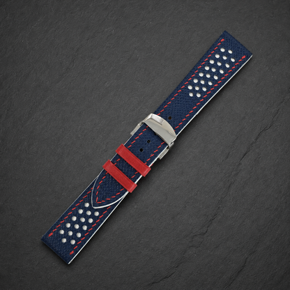 Navy and White Racing Epsom Leather Watch Strap