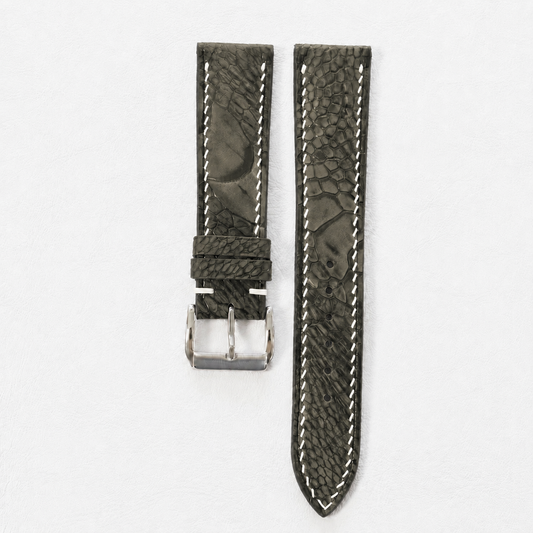 Olive Ostrich Leg Leather Watch Strap - Photo 1