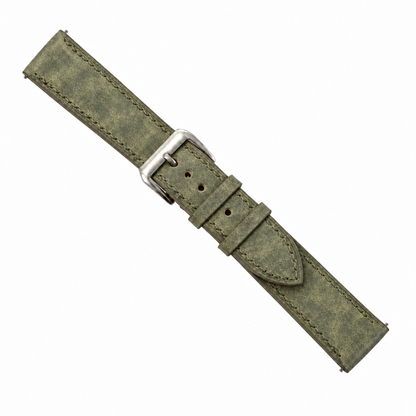 Olive Green Pueblo Leather Watch Strap - assembled diagonal view