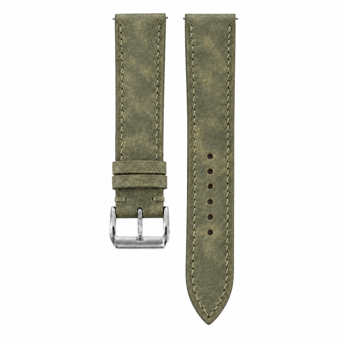 Olive Green Pueblo Leather Watch Strap - front and back flat lay
